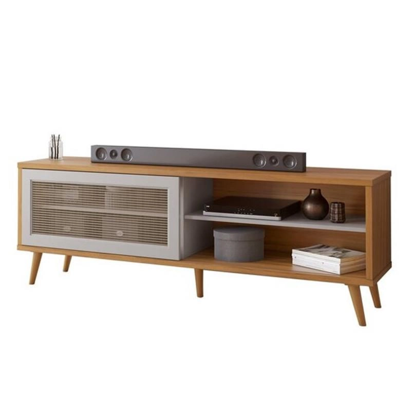 Rack Nt 1175 P/ Tv De Até 60 Polegadas C/ 1 Porta Deslizante 4 Divisões 5 Pés Palitos De Madeira - Alt.: 57cm Larg.: 163cm Prof.: 38cm.  - 4