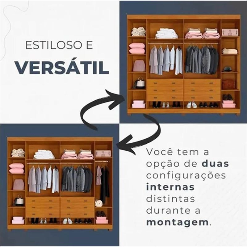 Guarda Roupa Atlanta 6 Portas C/ 6 Gavetas Internas Puxadores de MDF 10 Pés - Alt.: 242cm - Larg.: 270cm - Prof.: 54cm. - 3