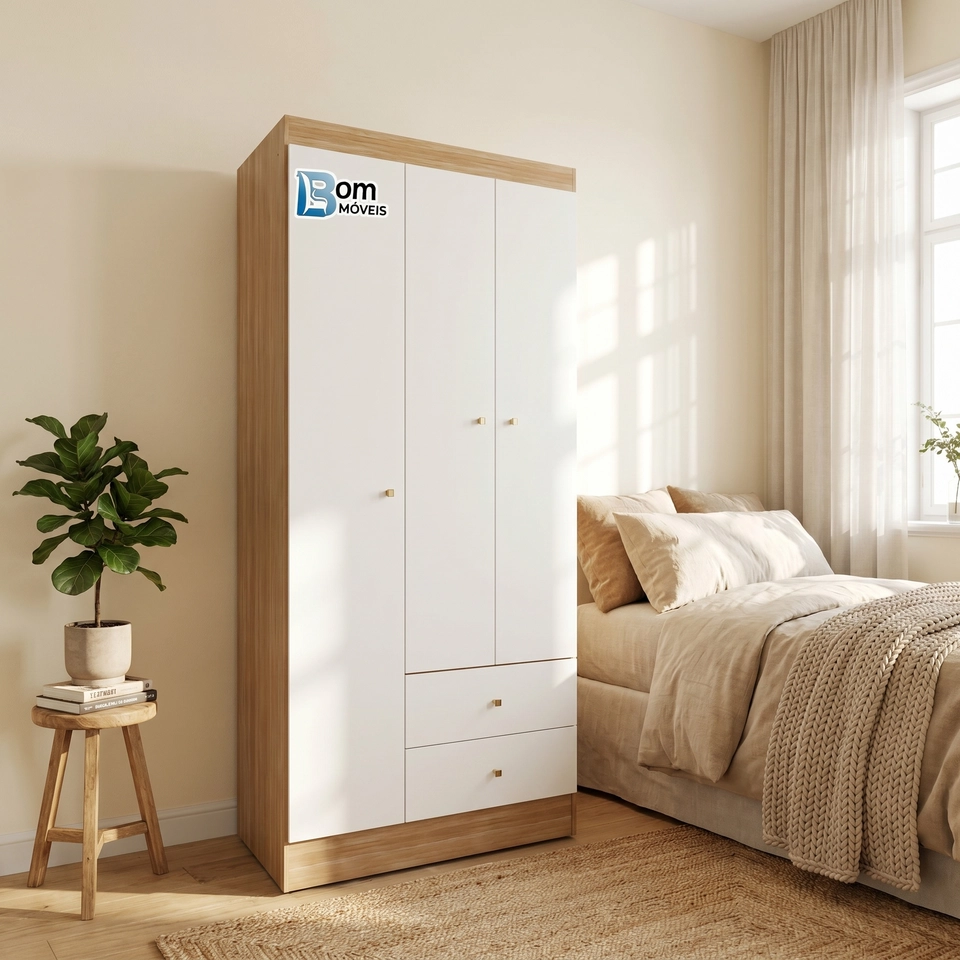 Guarda Roupa Versa 3 Portas 2 Gavetas 4 Prateleiras - Alt.: 182cm - Larg.: 81cm - Prof.: 46cm. - 3