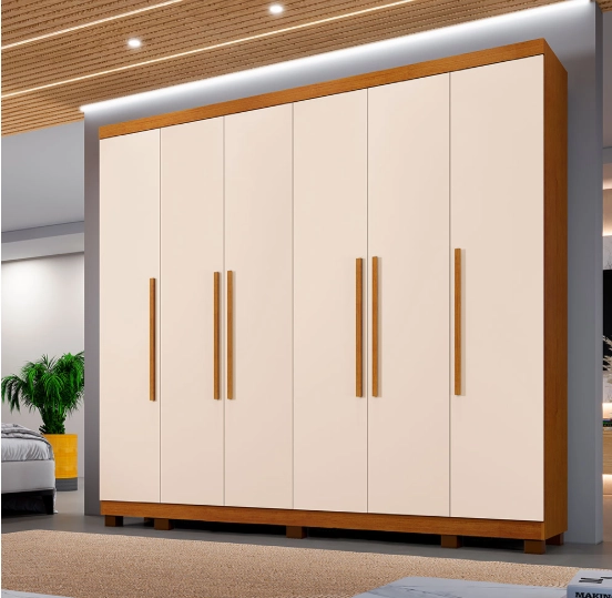 Guarda Roupa Atlanta 6 Portas C/ 6 Gavetas Internas Puxadores de MDF 10 Pés - Alt.: 242cm - Larg.: 270cm - Prof.: 54cm. - 1