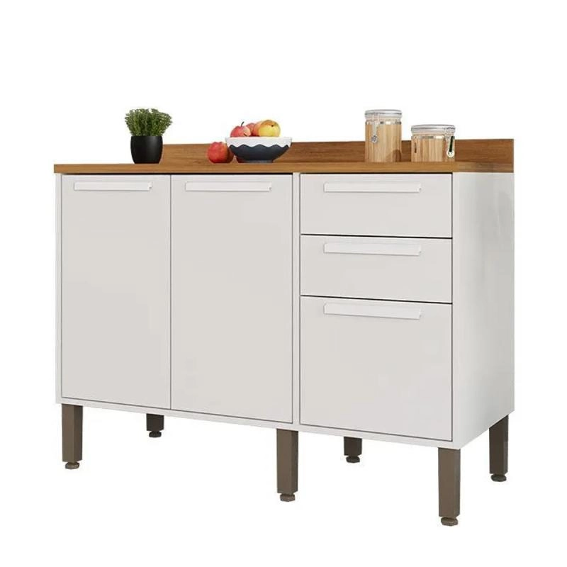 Balcão Florida 3 Portas 2 Gavetas Puxadores Mdf Pés Reguláveis - Alt.: 86cm - Larg.: 120cm - Prof.: 52cm. - 2