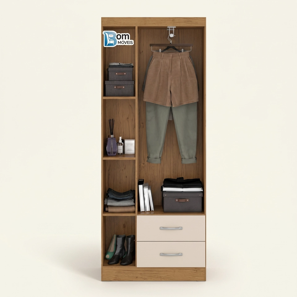 Guarda Roupa Izis 3 Portas E 2 Gavetas - Alt.: 175cm Larg.: 70cm; - Prof.: 38cm. - 2