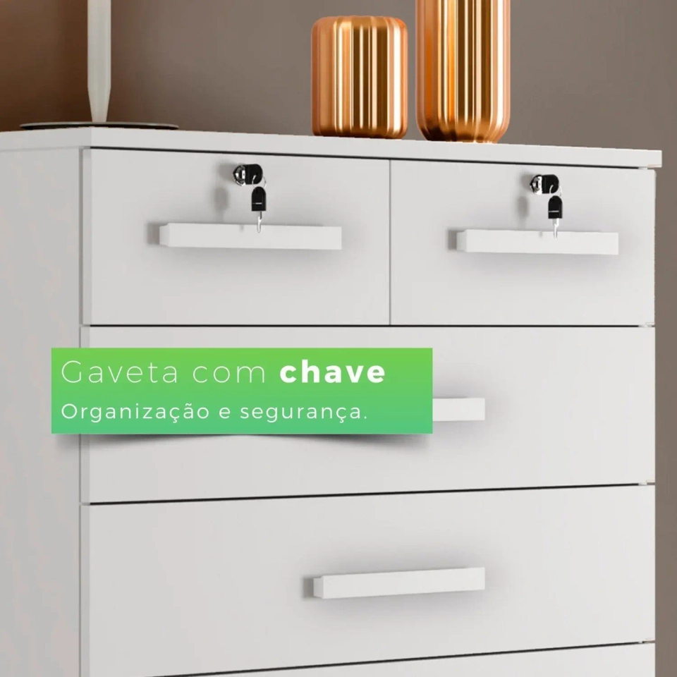 Cômoda Barcelona 7 Gavetas 2 C/ Chaves puxadores de Mdf 4 pés de Pvc  - 5