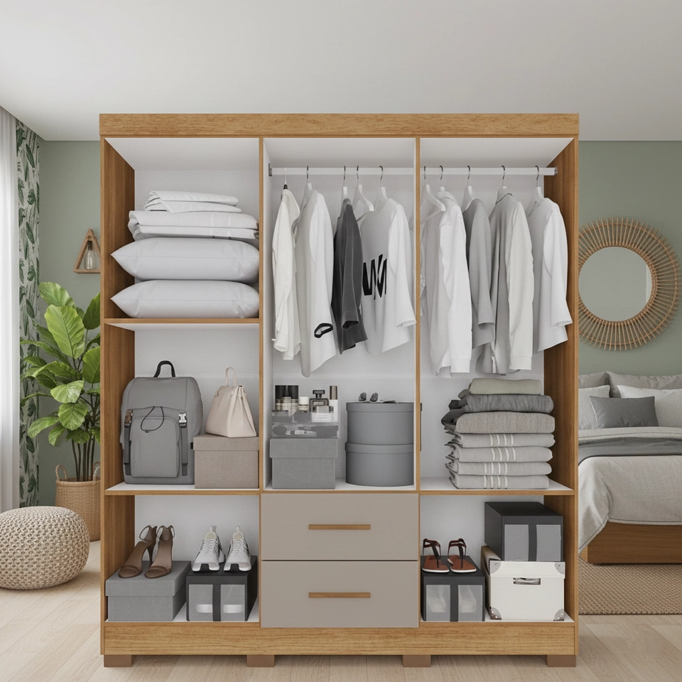 Guarda Roupa Estrela Premium 6 Portas 2 Gavetas Puxadores Mdf 8 Pés Pvc - Alt.: 180cm Larg.: 150cm Prof.: 40cm. - 3