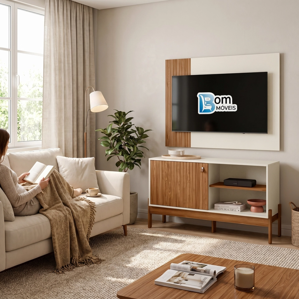 Rack C/ Painel Wood C/ 1 Porta Deslizante - Alt.: 70,5cm - Larg.: 120cm - Prof.: 30cm   - 3