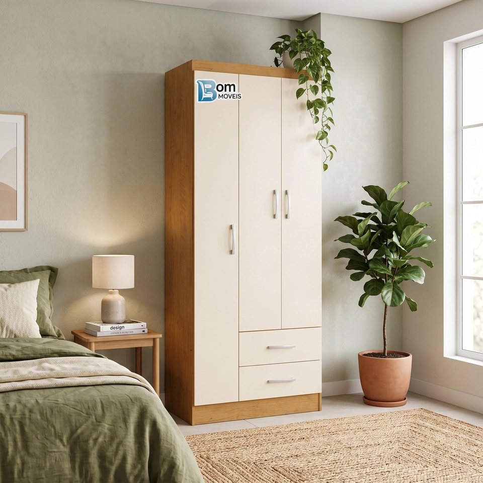Guarda Roupa Izis 3 Portas E 2 Gavetas - Alt.: 175cm Larg.: 70cm; - Prof.: 38cm. - 3