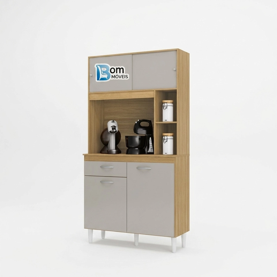 Cozinha Compacta Duda 4 Portas Sendo 2 Deslizantes 1 Gaveta 6 Pés - Alt.: 172cm Larg.: 90cm Prof.: 35cm.