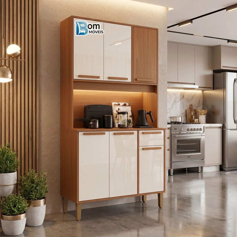 Cozinha Compacta Lagos C/ 6 Portas 1 Frisada 1 Gaveta Puxadores de Mdf E 4 Pés Reguláveis - Alt.: 178cm - Larg.: 90cm Prof.: 36 - 3