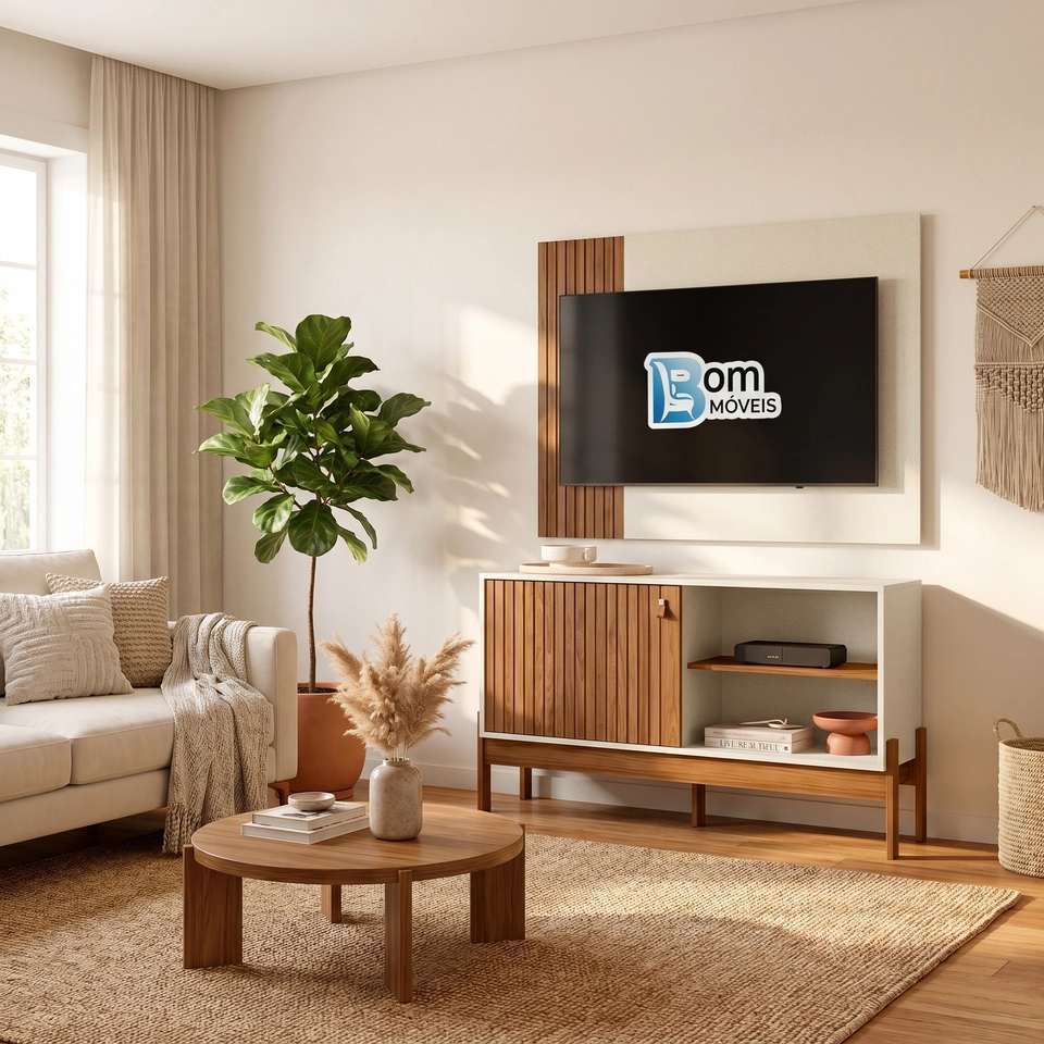 Rack C/ Painel Wood C/ 1 Porta Deslizante - Alt.: 70,5cm - Larg.: 120cm - Prof.: 30cm   - 2