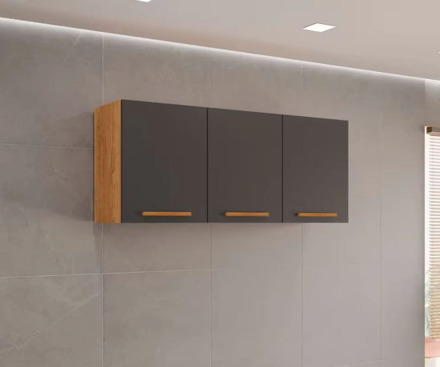 Armário Aéreo De Cozinha New Valencia 3 Portas 1 Prateleira Puxadores Mdf - Alt.: 54cm Larg.: 120cm Prof.: 26cm. - 3