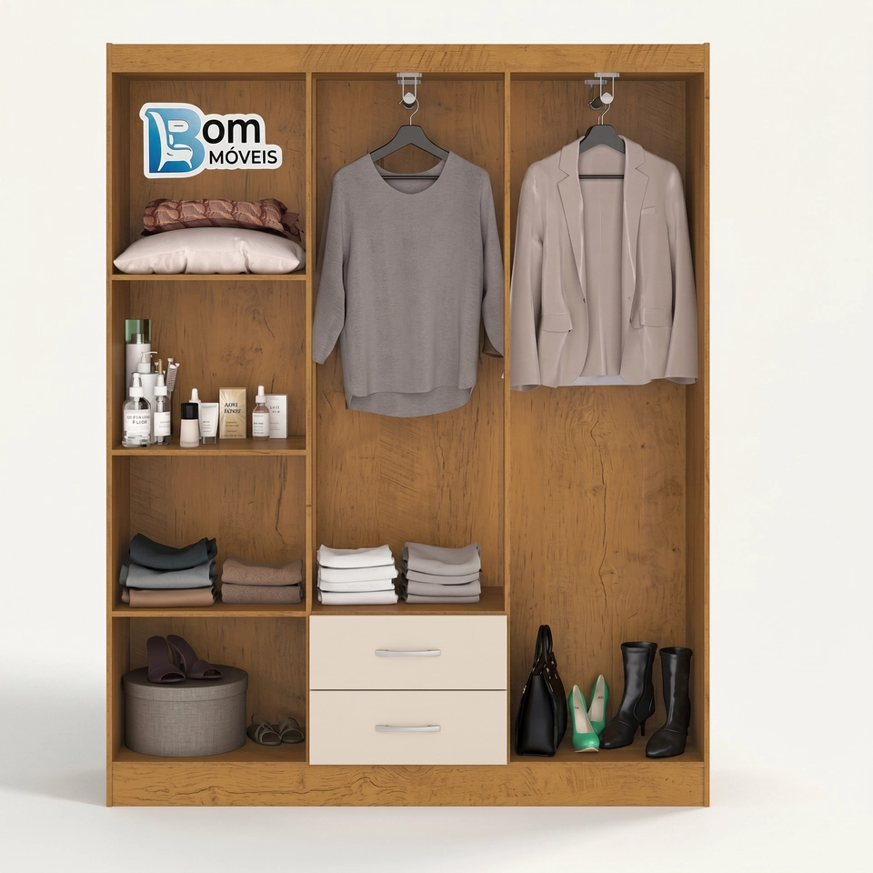 Guarda Roupa Roma 6 Portas 2 Gavetas - Alt.:175cm Larg.: 138cm Prof.:38cm. - 2