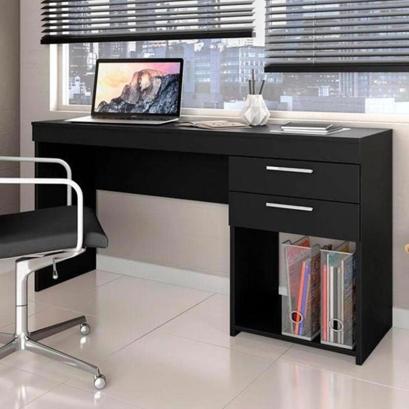 Mesa Para Computador Office Com 2 Gavetas Puxadores Metalizados - Alt.: 75,5cm Larg.: 121cm Prof.: 42,5cm.