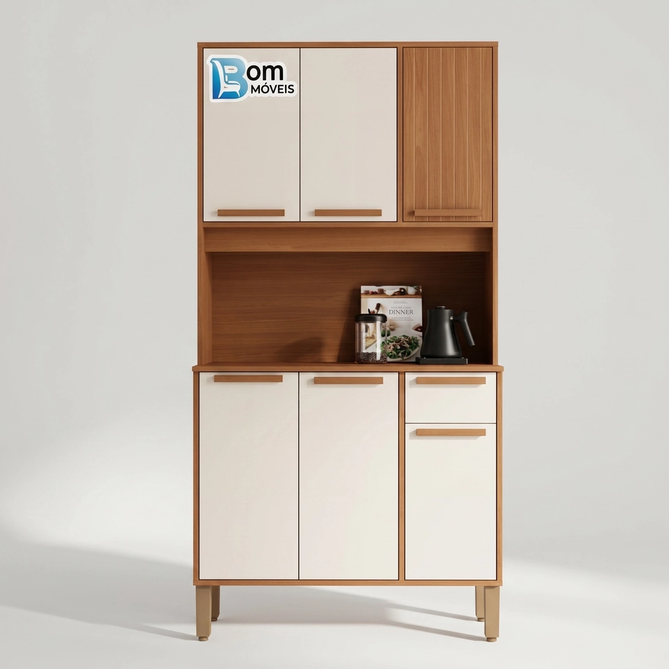 Cozinha Compacta Lagos C/ 6 Portas 1 Frisada 1 Gaveta Puxadores de Mdf E 4 Pés Reguláveis - Alt.: 178cm - Larg.: 90cm Prof.: 36