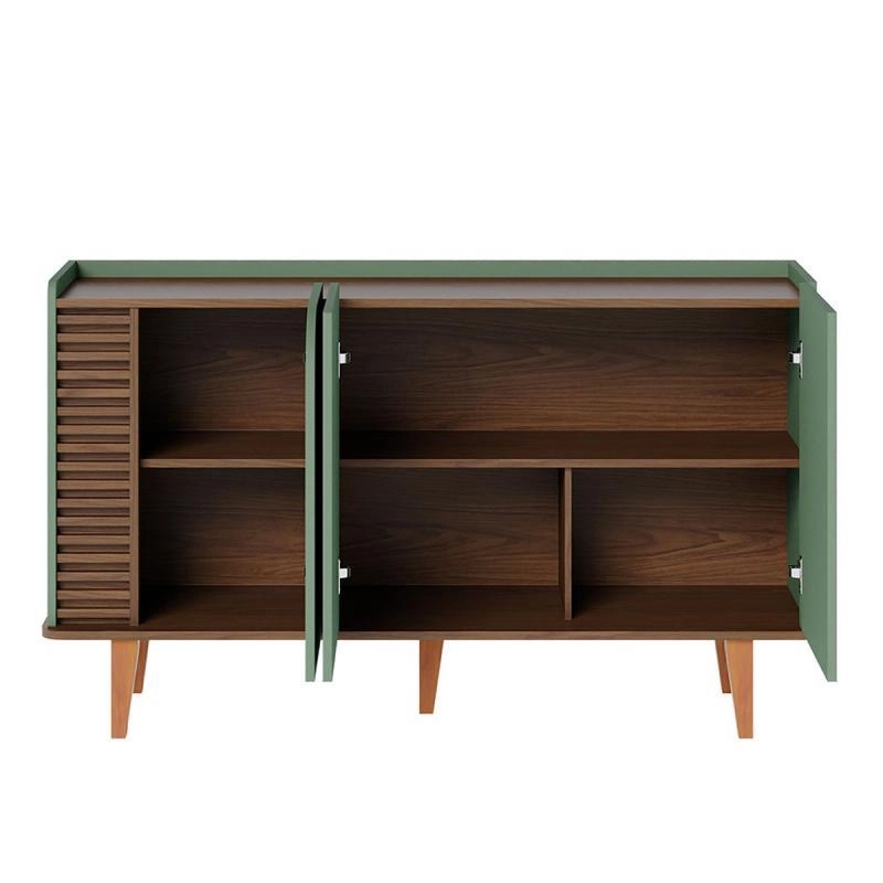 Buffet Aparador Jurerê 3 Portas Lateral Ripada 5 Divisões internas 5 Pés Palitos Retrô de Madeira - Alt.: 79cm Larg.: 136cm Prof.: 39cm. - 2