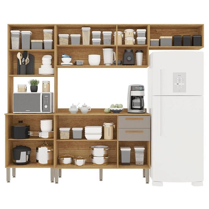 Cozinha Modulada  Valência 9 Portas 2 Gavetas Puxadores De MDF 10 Pés Reguláveis - 6