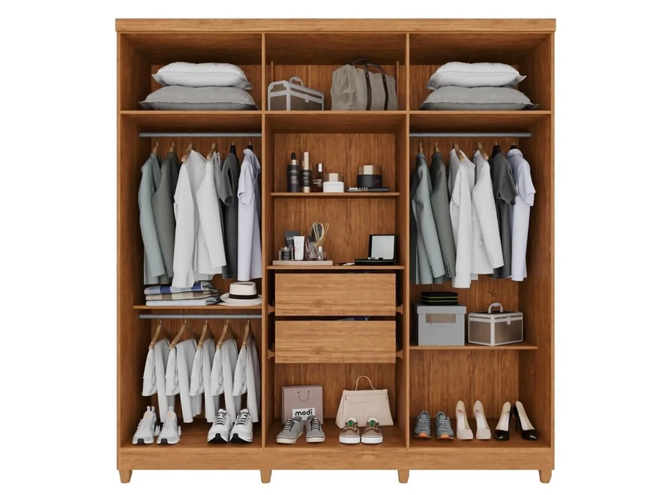Guarda Roupa Portugal Mdf 6 Portas 2 frisadas 2 Gavetas Puxadores Mdf 8 Pés - Alt.: 216cm Larg.: 183cm Prof.: 45cm. - 4