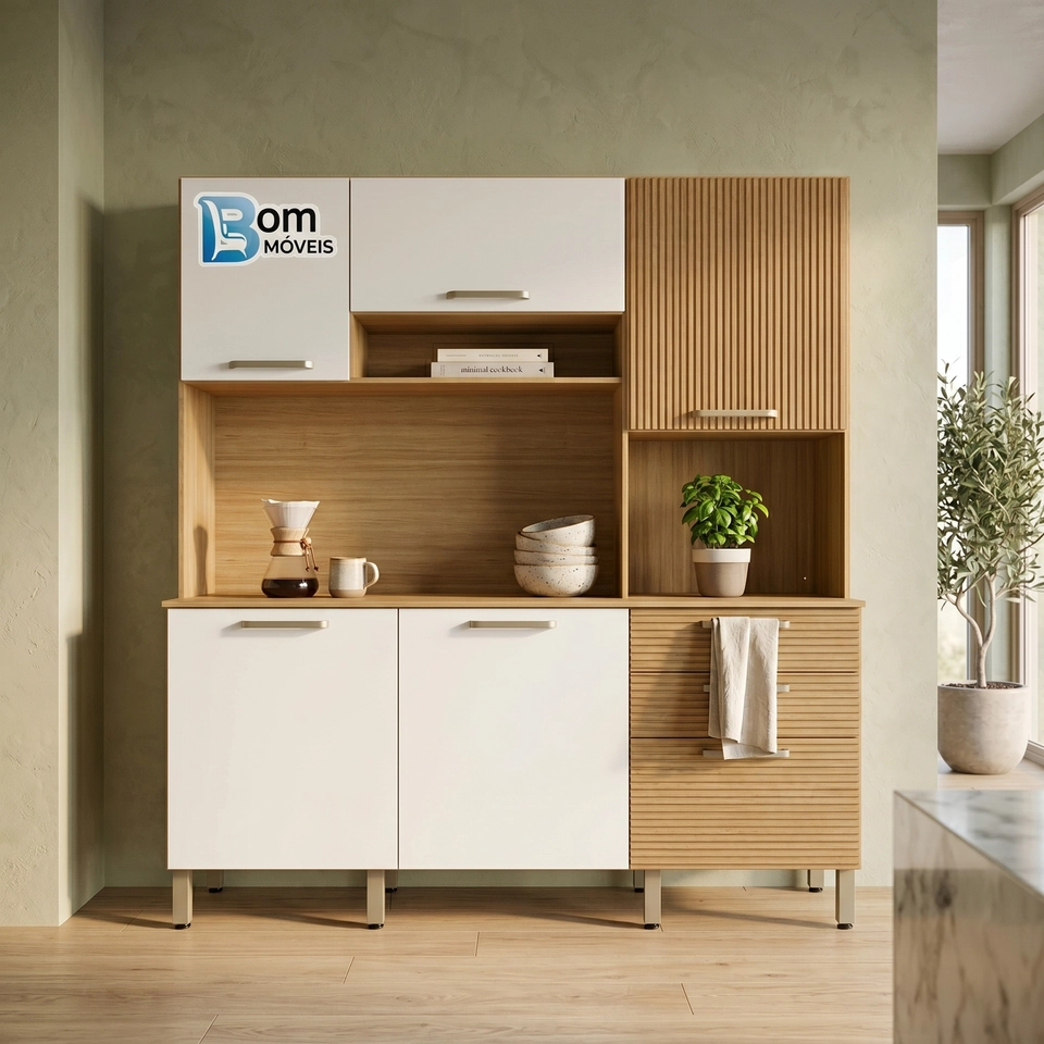 Cozinha Compacta Ferrara 6 Portas 2 Gavetas 4 Prateleiras 8 Pés Reguláveis - Alt.: 197cm Larg.: 180cm Prof.: 38cm. - 3