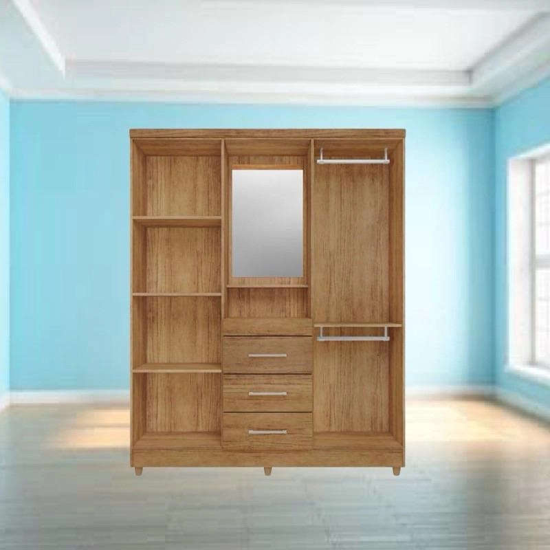 Guarda Roupa Lyon C/ Espelho 4 Portas 3 Gavetas Puxadores Metalizados 6 Pés - Alt.: 188cm Larg.: 150cm Prof.: 42cm. - 2
