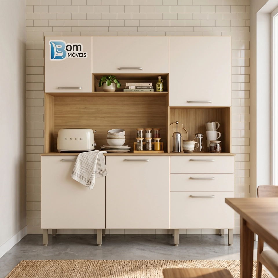 Cozinha Compacta Ferrara 6 Portas 2 Gavetas 4 Prateleiras 8 Pés Reguláveis - Alt.: 197cm Larg.: 180cm Prof.: 38cm. - 7