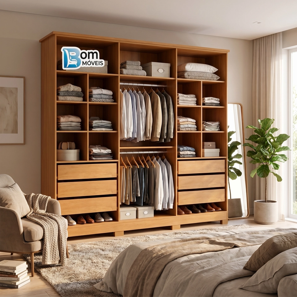 Guarda Roupa Bianca 6 Portas 6 Gavetas Internas Puxadores De Mdf 8 Pés - Alt.: 220cm - Larg.: 230cm - Prof.: 47cm. - 4