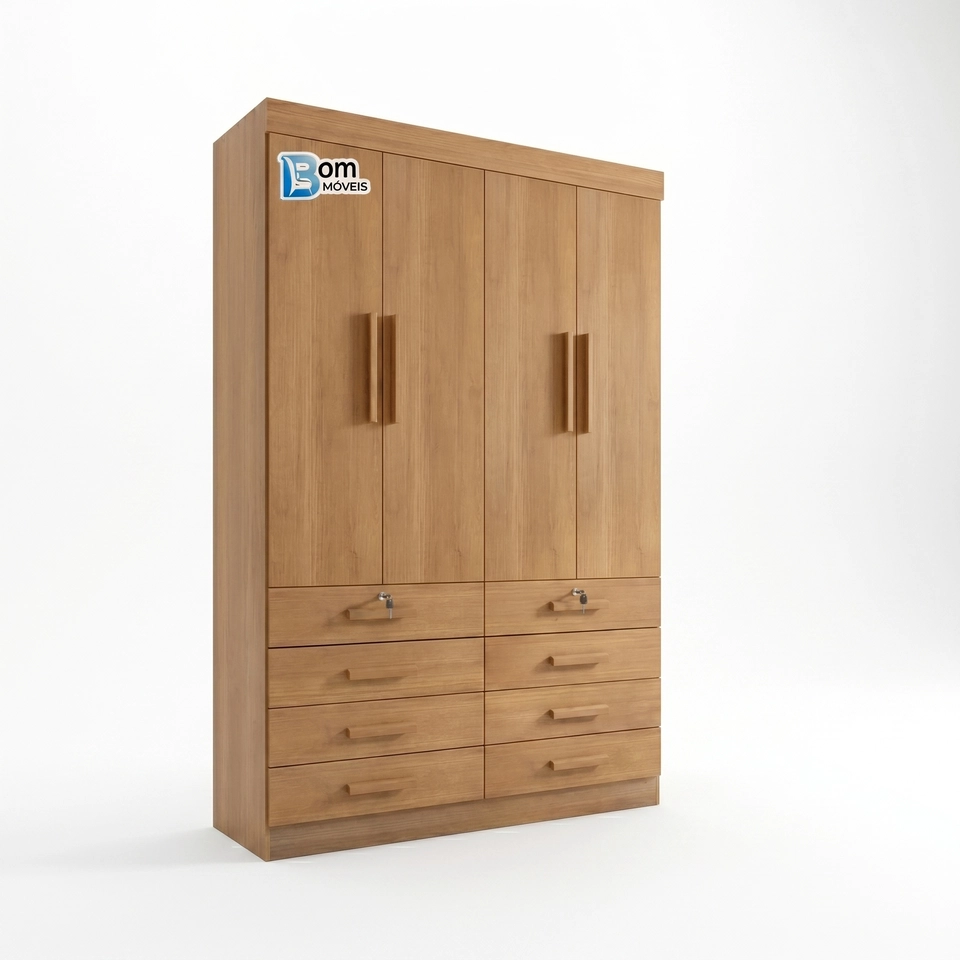 Guarda Roupa Mônaco 4 Portas 8 Gavetas 2 C/ Chave Puxadores De Mdf - Alt.: 230cm - Larg.: 160cm - Prof.: 55cm. - 4