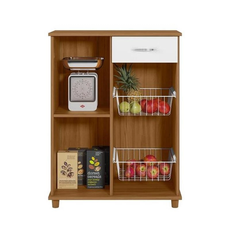 Fruteira Belize C/ Espaço Para Micro-ondas 1 Porta 1 Prateleira 1 Gaveta 2 Cestas 4 Pés - Alt.: 89cm Larg.: 68cm Prof.: 38cm. - 2