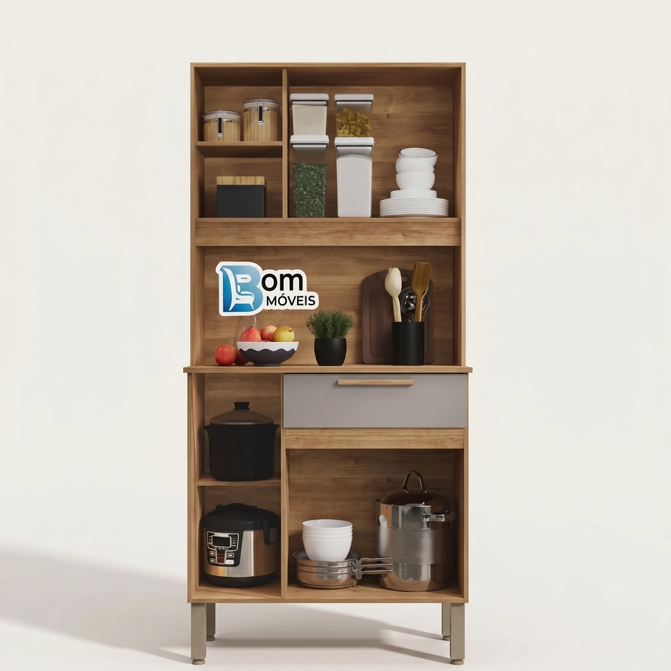 Cozinha Compacta Lia 3 Portas 1 Gaveta 2 Prateleiras 4 Pés Reguláveis - Alt.: 177cm Larg.: 83cm Prof.: 36cm. - 2