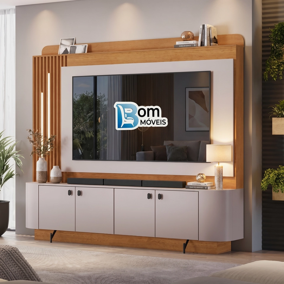 Home Dominus Lateral Ripada C/ Led C/ 4 Portas - Alt.: 204cm Larg.: 182cm -Prof.: 40cm - 4