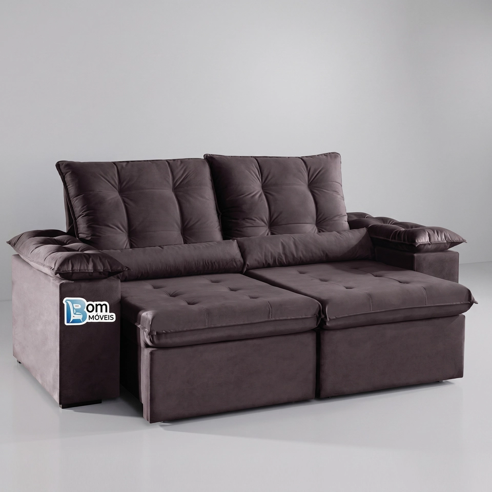 Sofá Retratil e Reclinavel De 2,30 Metros Xangai C/ Pillow Top De Mola Espuma D28 E Encosto de Silicone  - 3