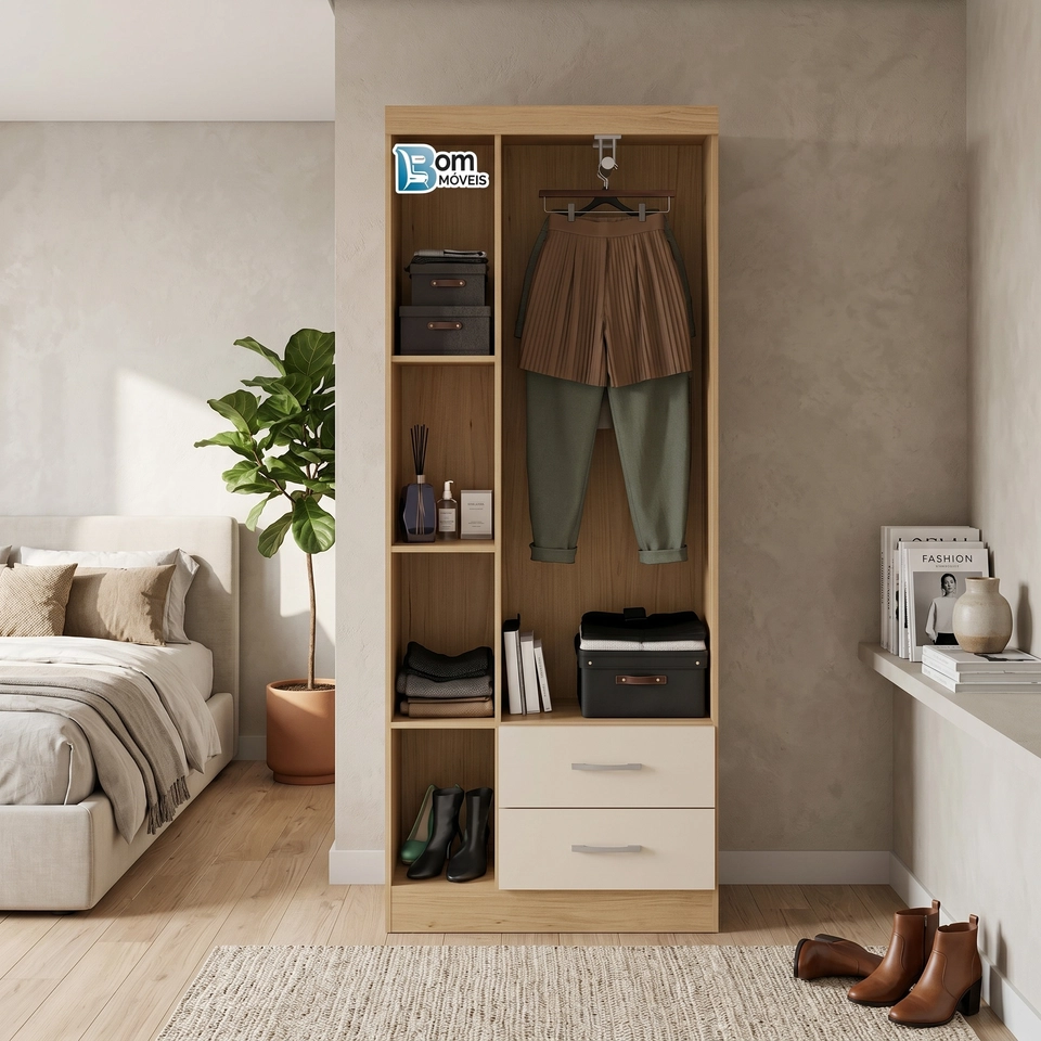 Guarda Roupa Izis 3 Portas E 2 Gavetas - Alt.: 175cm Larg.: 70cm; - Prof.: 38cm. - 4