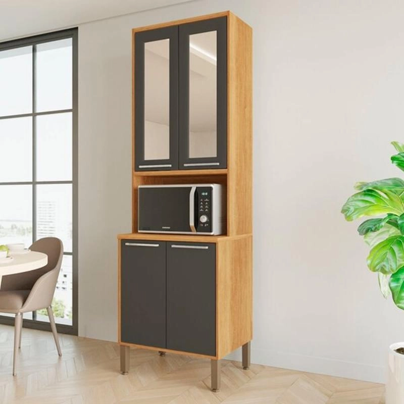 Paneleiro Reflecta Paris C/ 4 Portas 2 Portas De Vidro C/ Puxadores Metalizados 3 Prateleiras E Pés Reguláveis - Alt.: 220cm Larg.: 70cm Comp.: 43,5cm. - 6