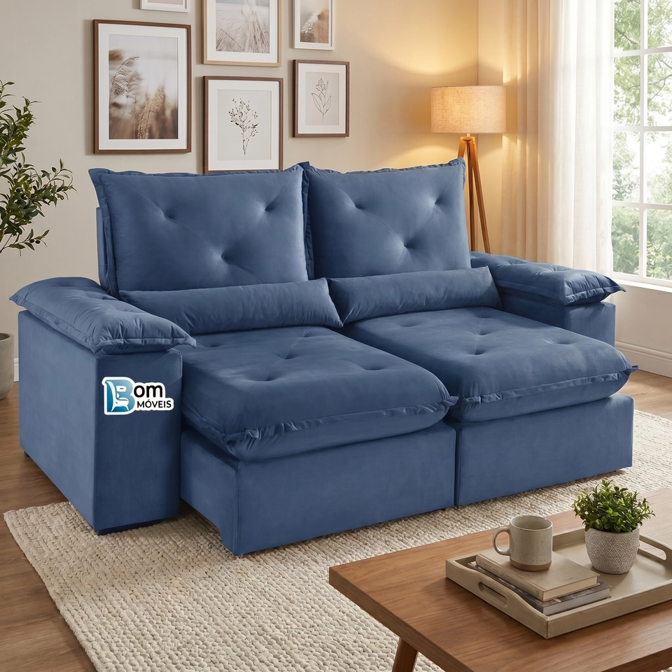 Sofá Retratil e Reclinavel De 2,50 Metros Xangai C/ Pillow Top De Mola Espuma D28 E Encosto de Silicone - 6