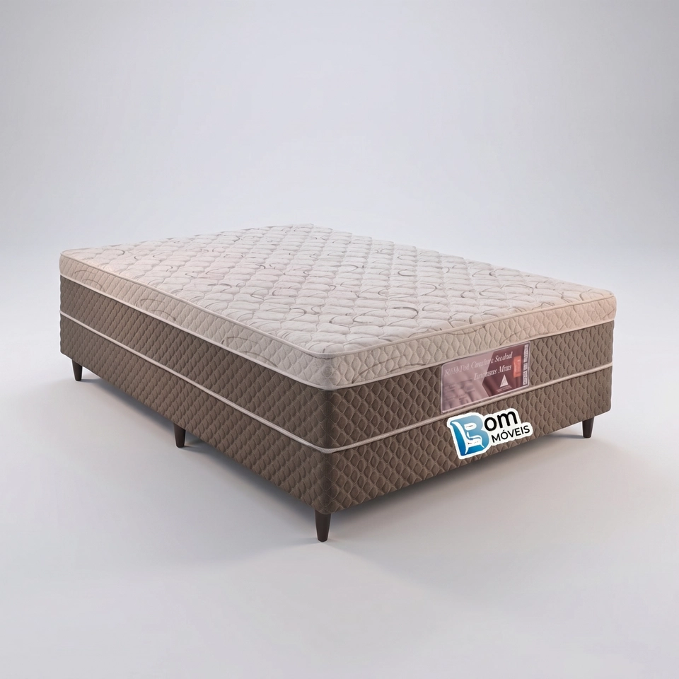 Cama Box Casal Sealed C/ Espuma D33 Etrutura De Eucalipto E Pés De PVC - Alt.: 63cm - Larg.: 138cm - Prof.: 188cm.