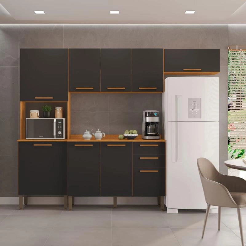 Cozinha Modulada  Valência 9 Portas 2 Gavetas Puxadores De MDF 10 Pés Reguláveis