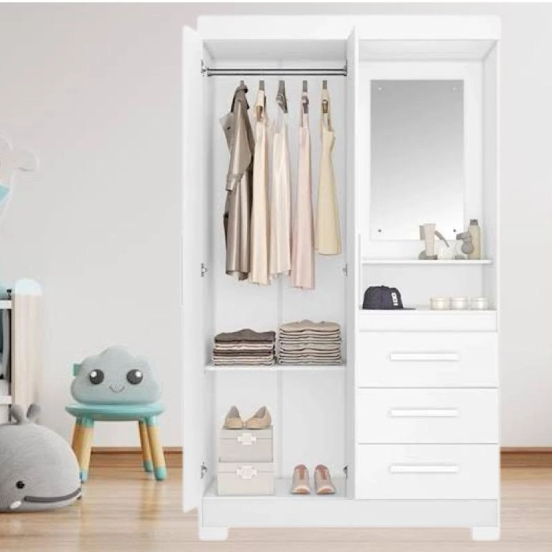 Guarda Roupa 6020 C/ Espelho 1 Prateleira Externa 2 Portas 3 Gavetas 4 Pés - Alt.: 188cm Larg.: 108cm Prof.: 54cm. - 4