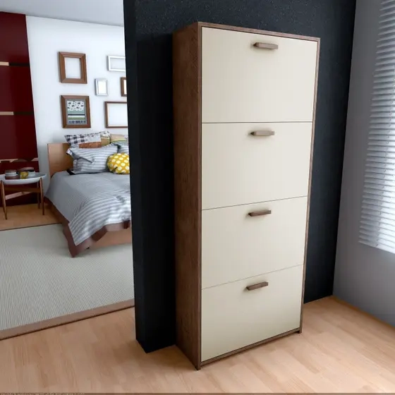 Sapateira Organizadora 4 Gavetas C/ Puxadores de Mdf - Alt.: 150cm Larg.: 65cm Prof.: 23cm.