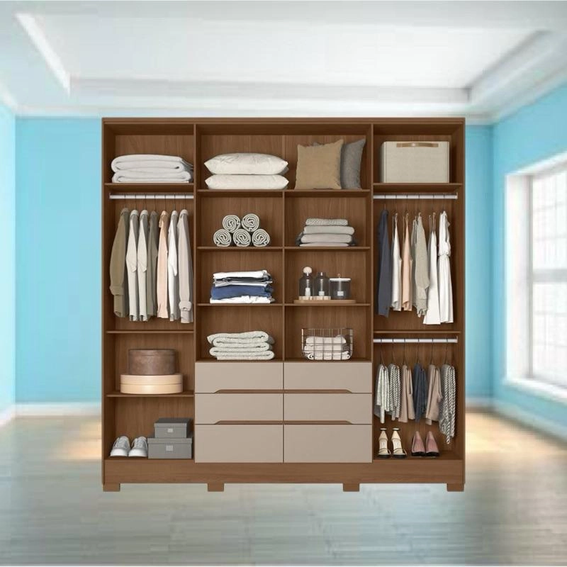 Guarda Roupa San Francisco C/ 2 Espelhos 6 Portas 4 Gavetas 7 Prateleiras Puxadores Mdf - Alt.: 222cm Larg.: 216cm Prof.: 47cm. - 2