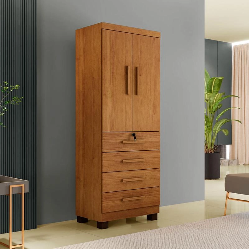 Guarda Roupa Solteiro Maia 2 Portas 4 Gavetas Puxadores De MDF - Alt.: 191cm Larg.: 76cm Prof.: 45cm. - 2
