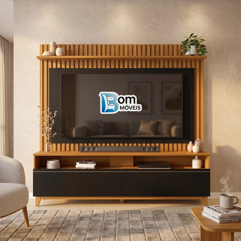 Home Nt 1340 Com Painel Sobreposto Ripado 2 Prateleiras 2 portas Básculas - Alt.: 188cm Larg.: 183cm Prof.: 38cm.  - 6