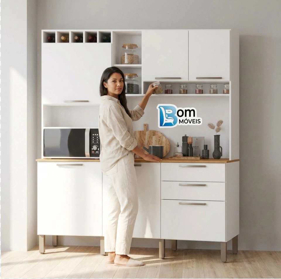 Cozinha Compacta Topázio 6 Portas 2 Gavetas Puxadores Mdf 5 Prateleiras Nicho Adega 8 Pés Reguláveis - Alt.: 201cm Larg.: 165cm Prof.: 45cm. - 5