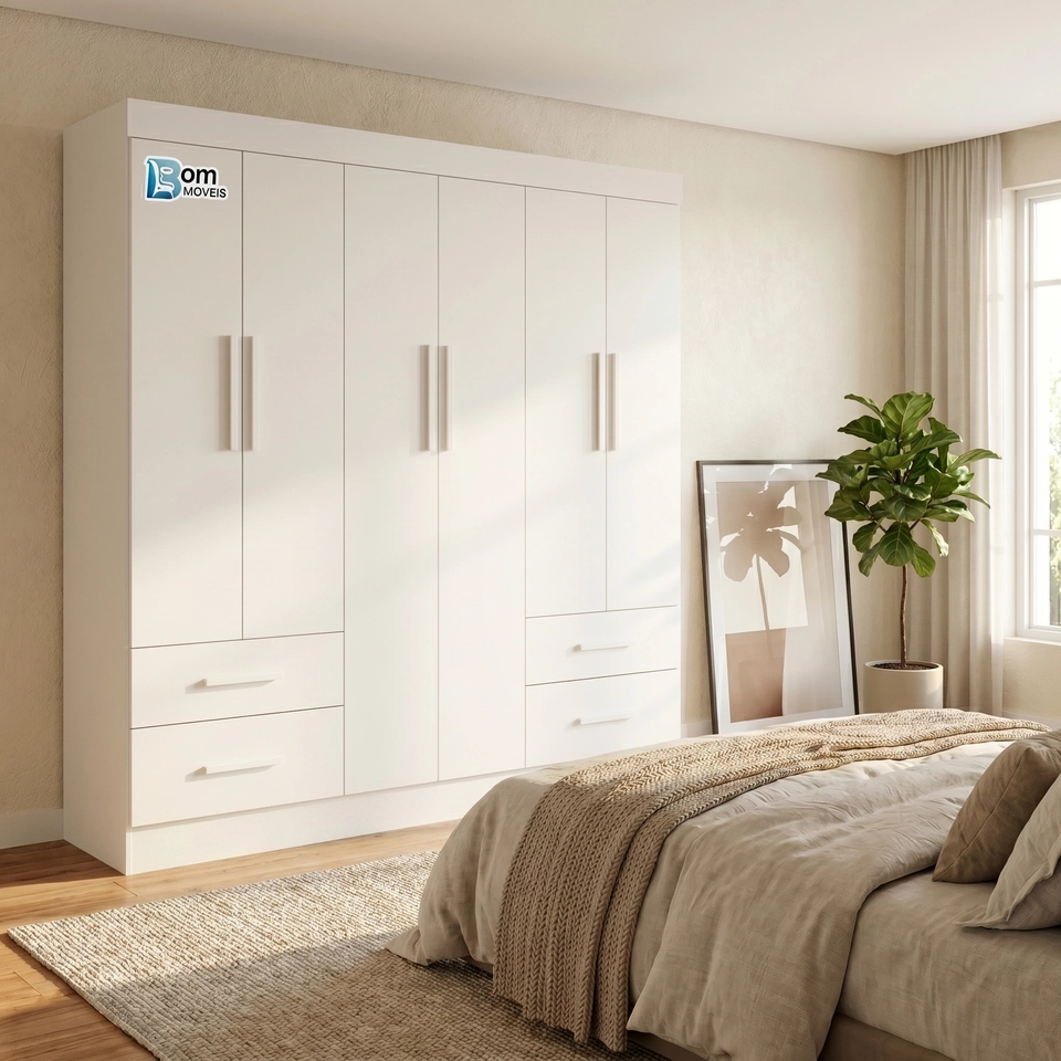 Guarda Roupa Texas 6 Portas 4 Gavetas Puxadores Mdf - Alt.: 210cm - Larg.: 177cm - Prof.: 47cm - 6