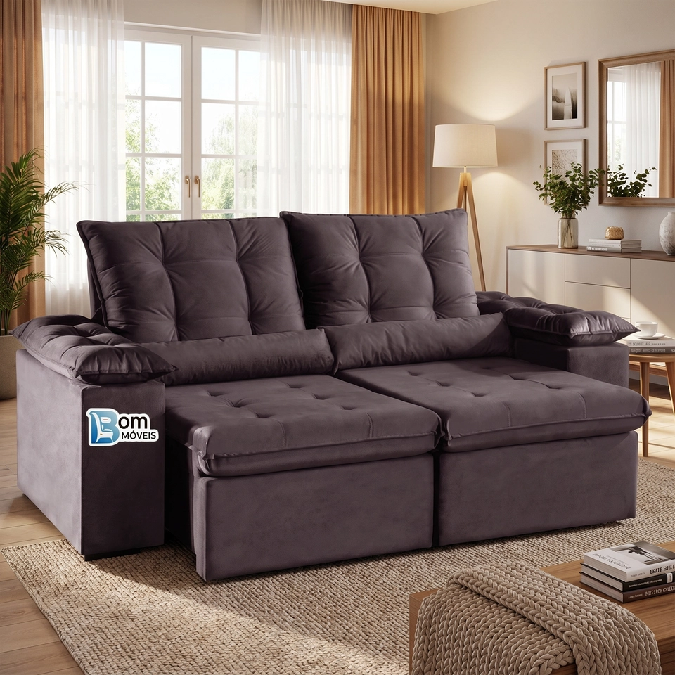Sofá Retratil e Reclinavel De 2,30 Metros Xangai C/ Pillow Top De Mola Espuma D28 E Encosto de Silicone  - 4
