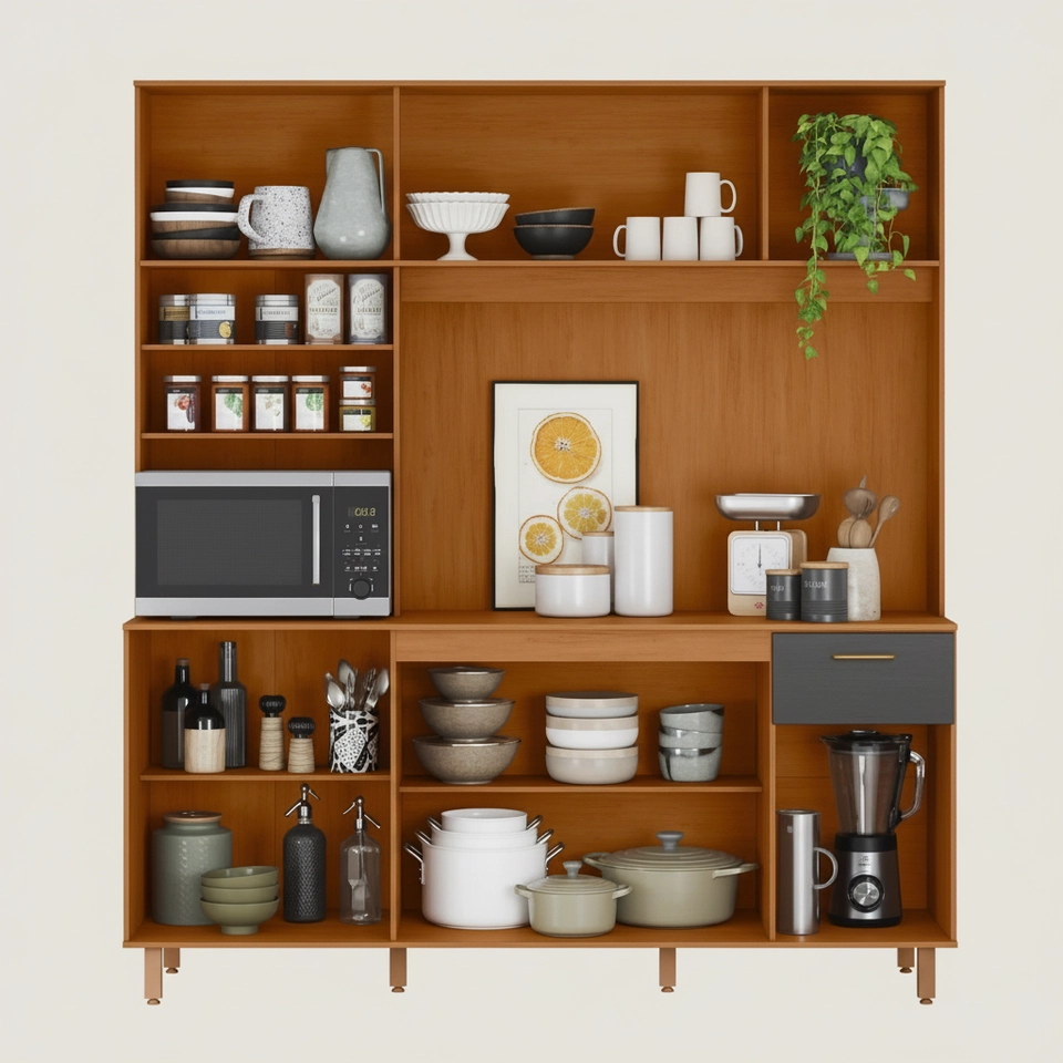 Cozinha Compacta Nuria 9 Portas 4 Superiores Ripadas C/ Nicho Para Micro Ondas - Alt.: 203cm - Larg.: 180cm - Prof.: 50cm. - 2