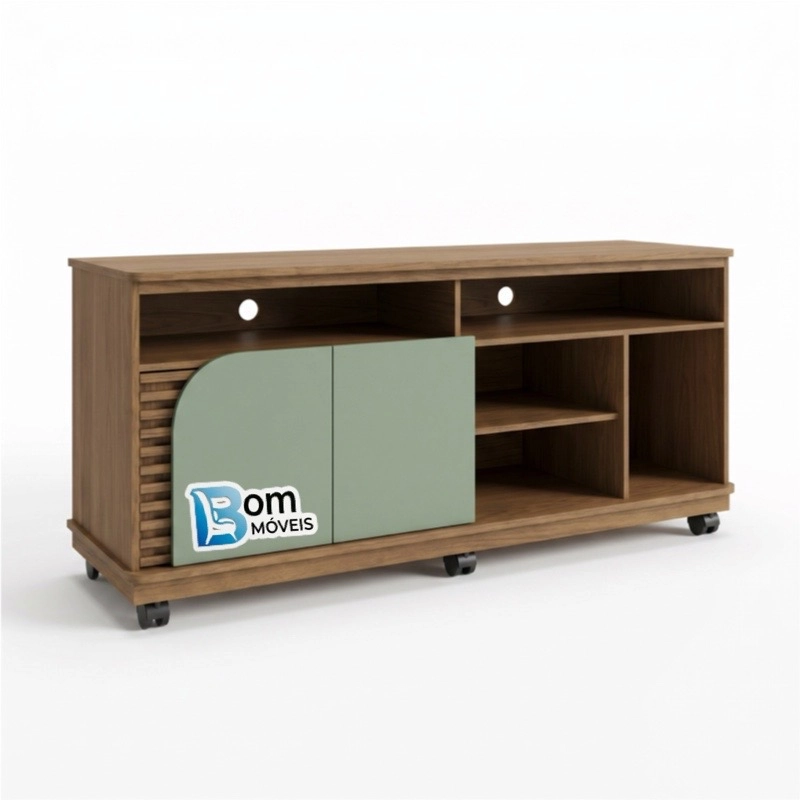 Rack Jurerê C/ 6 Rodízios Tv Até 65 Polegadas 2 Portas Lateral Ripada - Alt.: 63cm Larg.: 150cm Prof.: 39cm. - 1