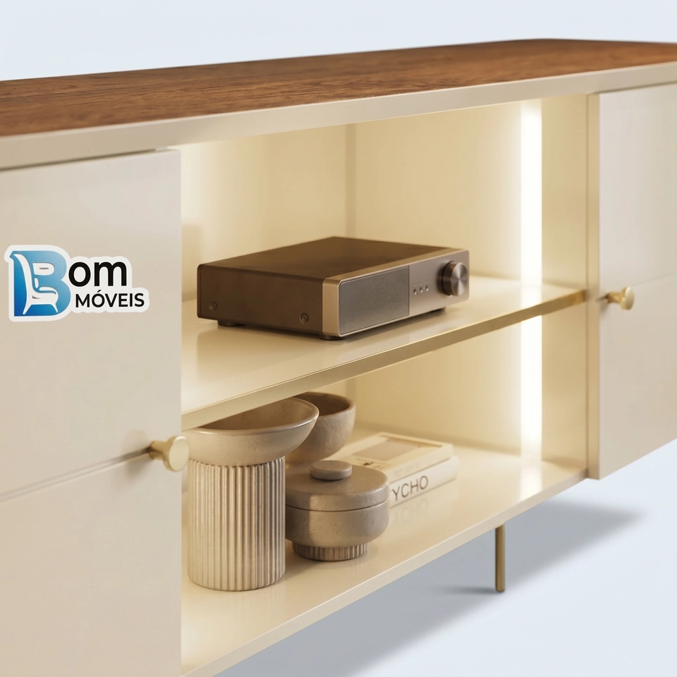 Rack Brasilia C/ Led 2 Portas Tampo Chanfrado 6 Pés De Metal - Alt.: 56cm - Larg.: 180cm - Prof.:38cm  - 3