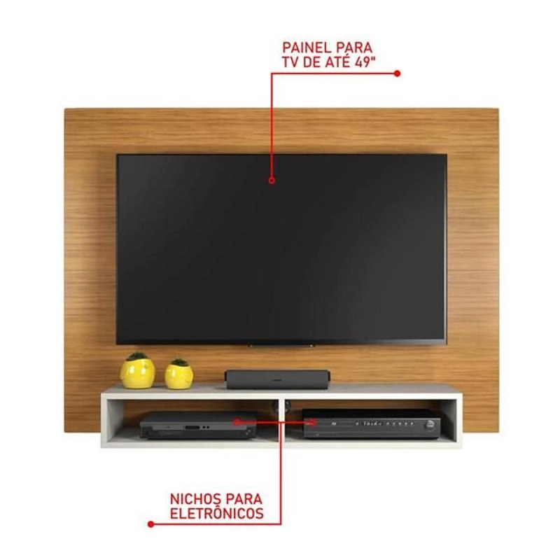 Painel Eros Para Tv De Até 49 Polegadas C/ Nicho E Duas Divisões - Alt.: 89cm Larg.: 120cm Prof.: 24cm. - 2