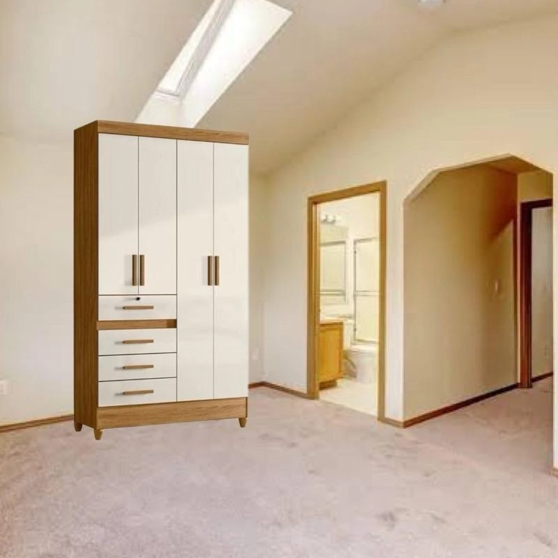 Guarda Roupa Solteiro Sobral 4 Portas, 4 Gavetas 1 C/ Chave - Alt.: 204cm Larg.: 110cm Prof.: 47cm. - 1
