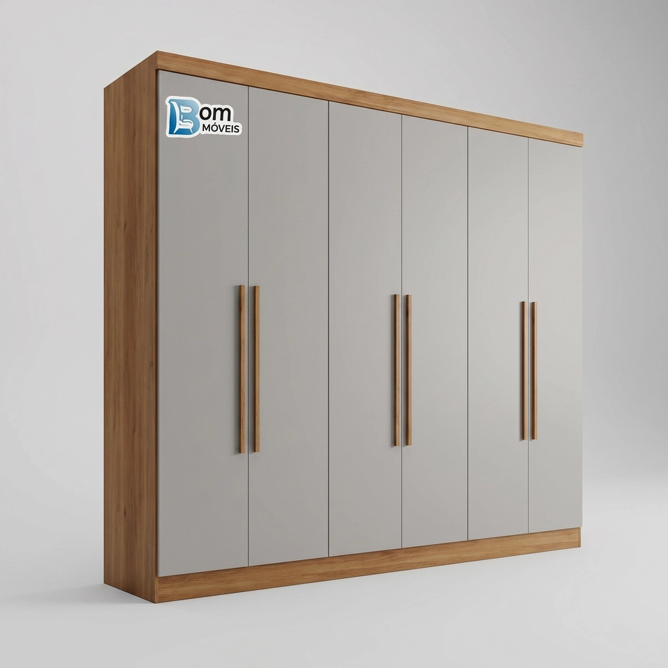 Guarda Roupa Coliseu 6 Portas C/ 4 Gavetas Internas Puxadores de MDF - Alt.: 223cm - Larg.: 220cm - Prof.: 47cm - 1