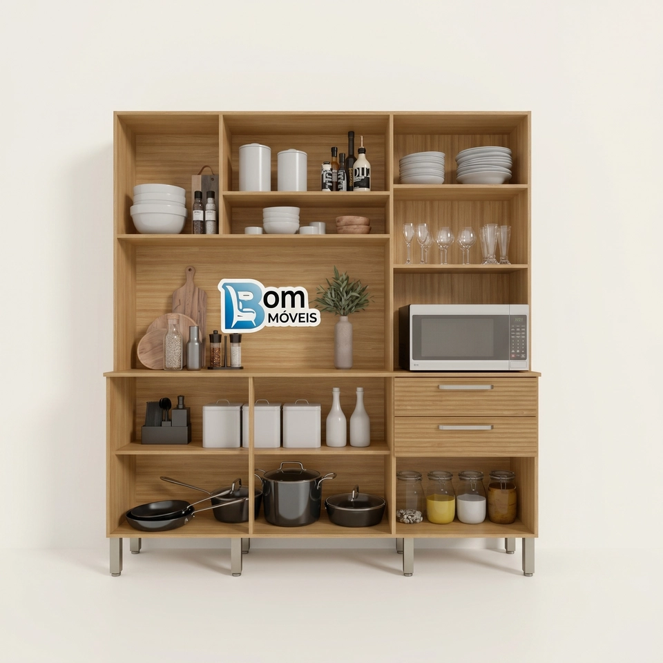 Cozinha Compacta Ferrara 6 Portas 2 Gavetas 4 Prateleiras 8 Pés Reguláveis - Alt.: 197cm Larg.: 180cm Prof.: 38cm. - 2