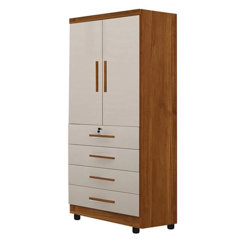 Guarda Roupa Solteiro Maia 2 Portas 4 Gavetas Puxadores De MDF - Alt.: 191cm Larg.: 76cm Prof.: 45cm. - 1